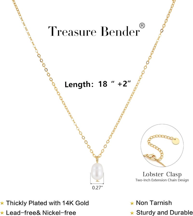 Treasure Bender Pearl Necklaces for Women Trendy, 14k Gold Plated Dainty Necklace Simple Pearl Drop Single Charm Pendant Necklace Birthday Wedding Gifts Gold Jewelry for Women - Image 4